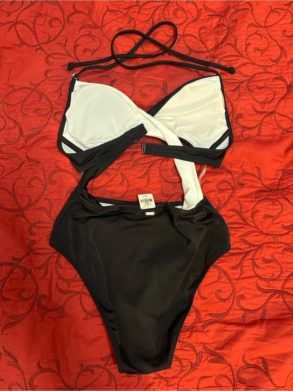PINK Victoria's Secret Black and White Cutout One-Piece Swimsuit